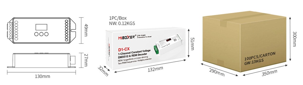 Mi-Light D1-CX DMX512  1-Channel Constant Voltage DMX512 & RDM Decoder (DMX 512) - Image 3