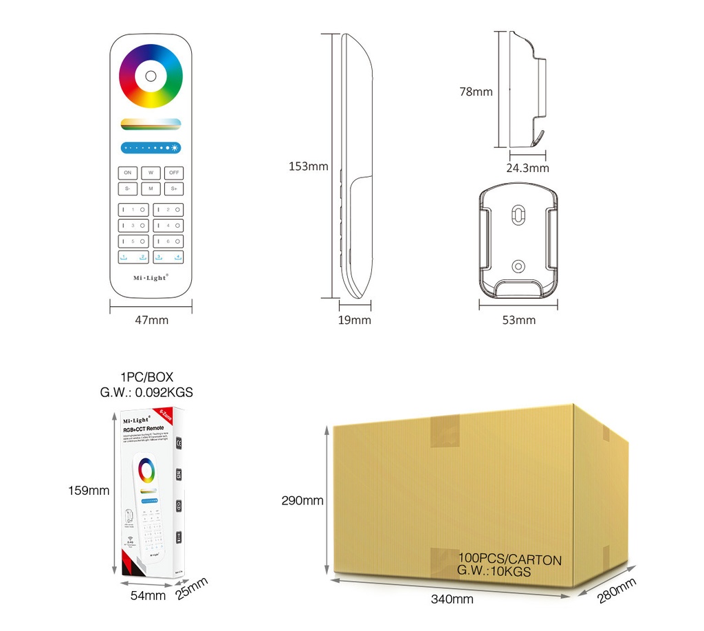 Mi-Light FUT089S RGB+CCT Remote (6 Zone, 2.4G RF) - Image 8