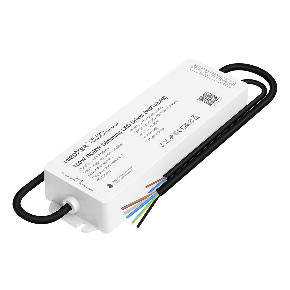 Mi-light WP4-P150V24 RGBW ohjain muuntajalla IP67 (WiFi+2.4G)