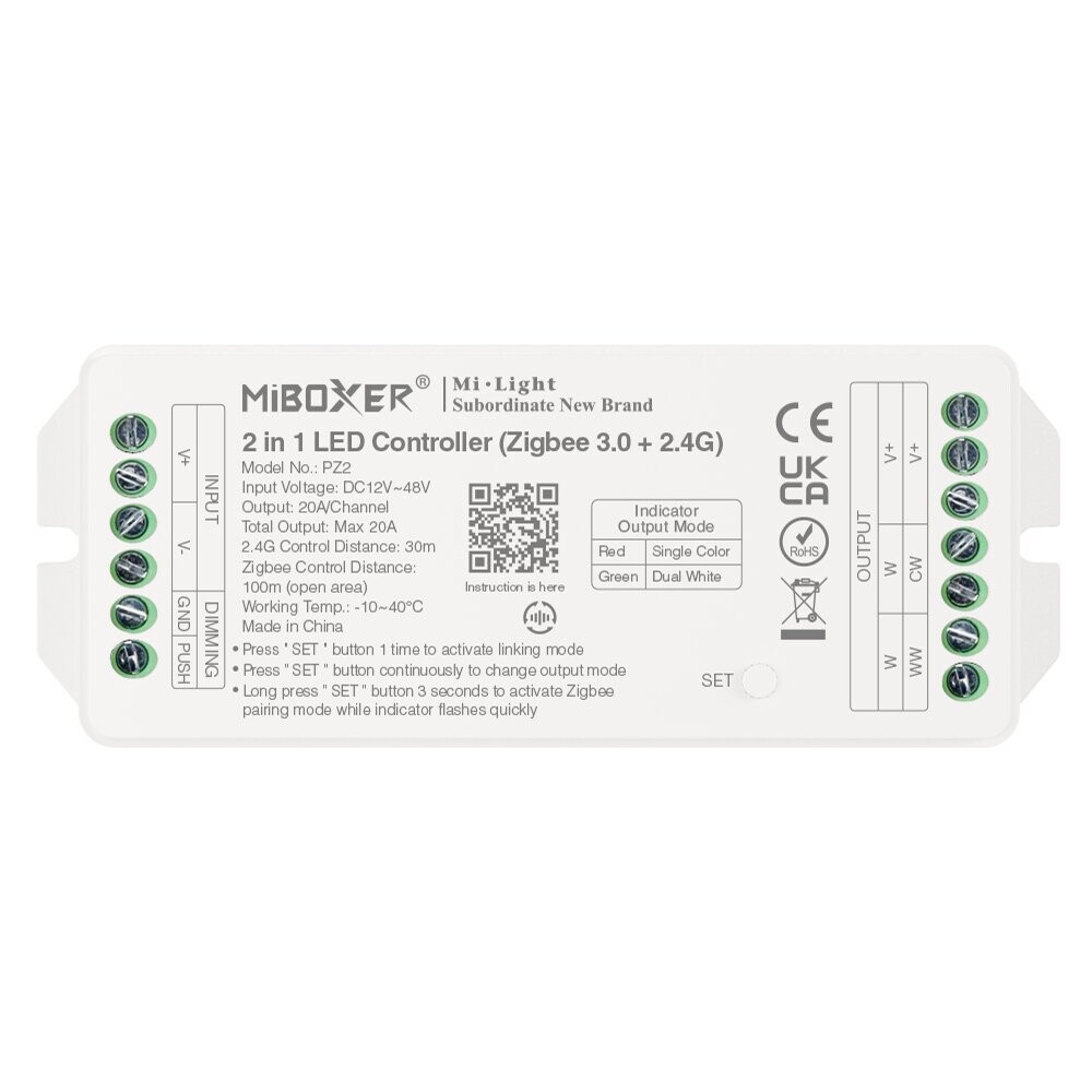 Mi-Light PZ2 2 in 1 LED kontroller Max 20A (Zigbee 3.0 + 2.4G + Push)