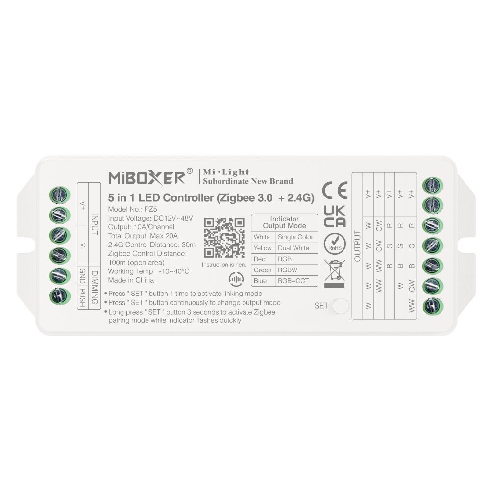 Mi-Light PZ5 5 in 1 LED ohjain Max 20A (Zigbee 3.0 + 2.4G + Push + DMX512)